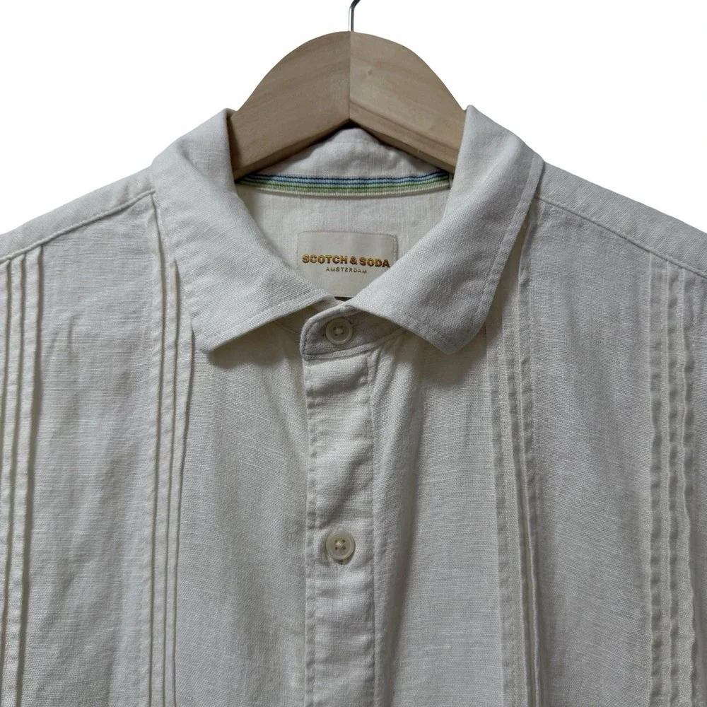 Scotch & Soda Mens Linen Blend Short Sleeve Button Up Shirt Size L White Coastal
